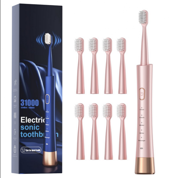 Sonic Electric Toothbrush for Adults, USB Rechargeable Sonic Toothbrush with 8 Brush Heads